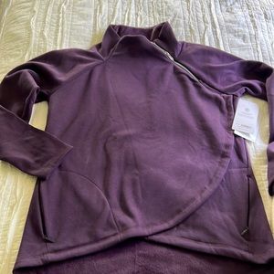 Athleta NWT Cozy Karma Asym Pullover, aubergine color.